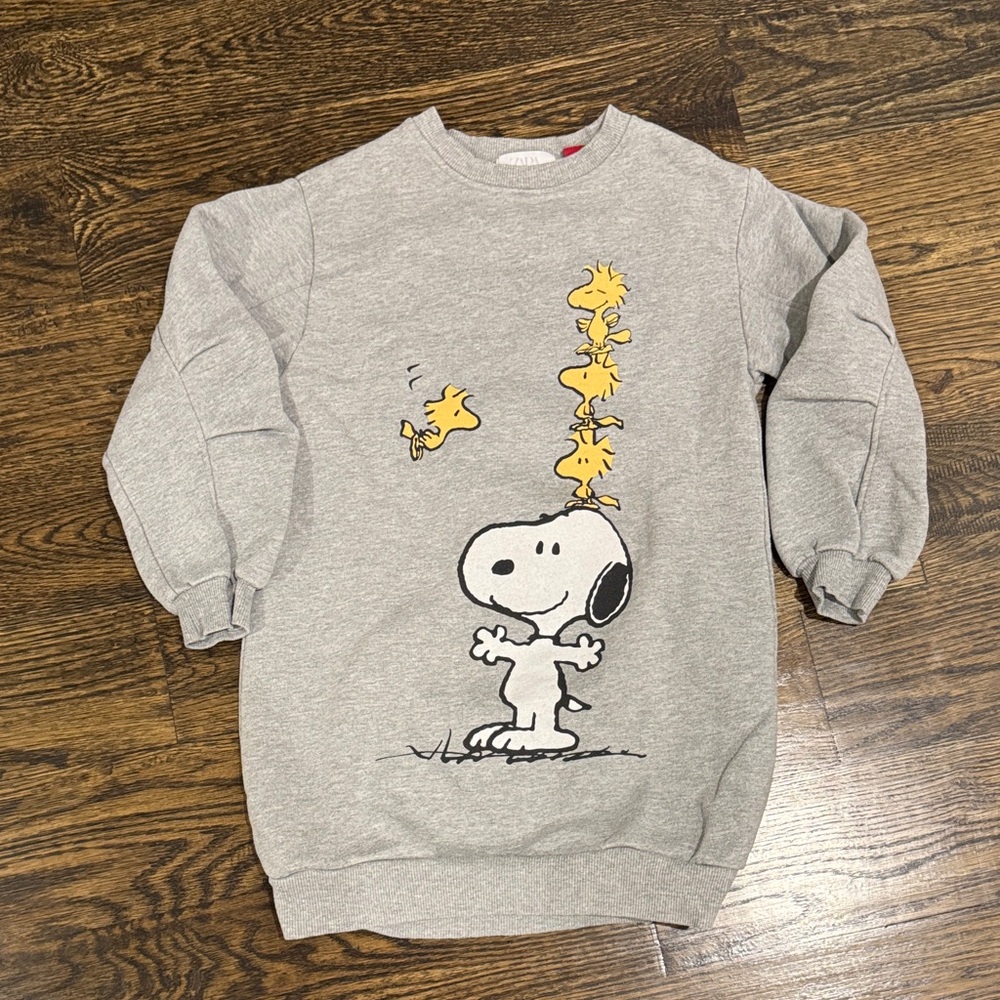 Zara Gray Kids Sweatshirt with Snoopy and Woodstock